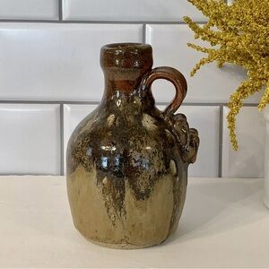 Drip Glaze Jug Brown Stoneware Studio Art Pottery Oil Lamp Handmade Vintage